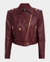 Balmain Leather Biker Jacket In Burgundy