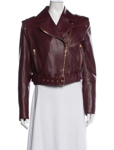 Pre-owned Balmain Leather Biker Jacket In Burgundy