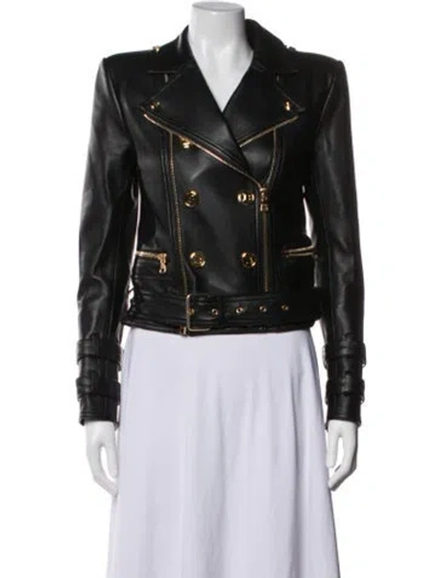 Pre-owned Balmain Leather Biker Jacket In Green