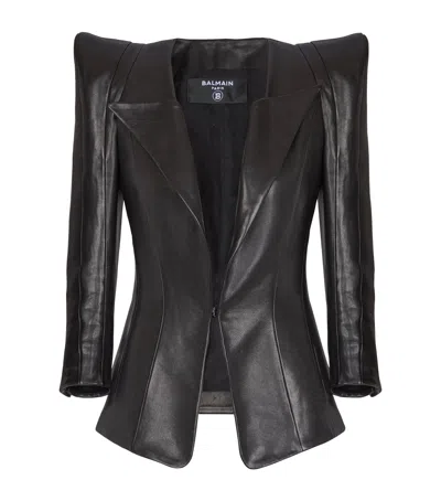 Balmain Leather Blazer In Black