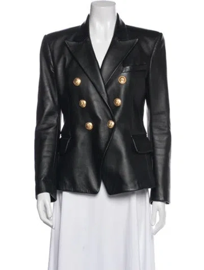 Pre-owned Balmain Leather Blazer In Black