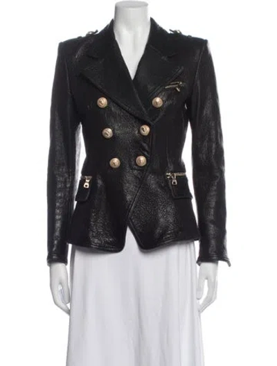 Pre-owned Balmain Leather Blazer In Black