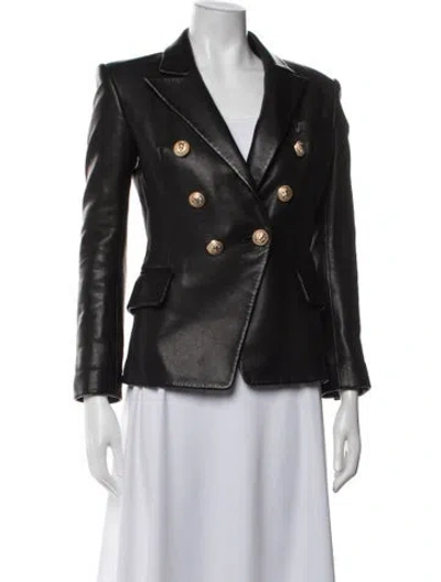 Pre-owned Balmain Leather Blazer In Grey
