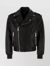 BALMAIN LEATHER BOMBER JACKET WITH RIBBED CUFFS AND HEMLINE