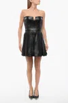 Balmain Leather Bustier Dress With Pleated Skirt In Black