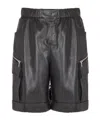 Balmain Leather Cargo Bermuda Shorts In Black