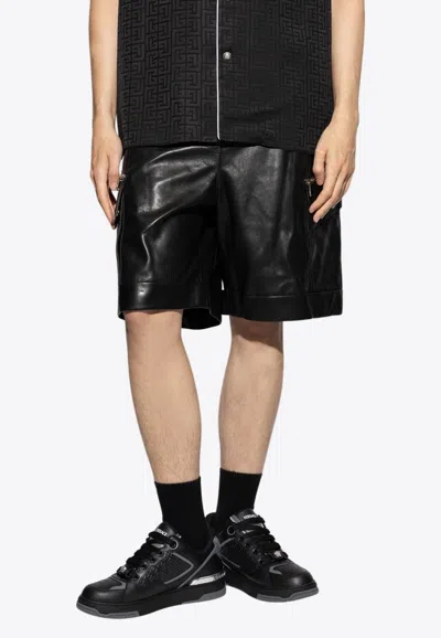 Balmain Leather Cargo Shorts In Black