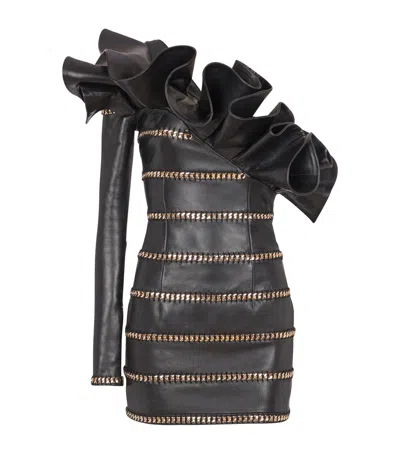 BALMAIN LEATHER CHAIN MINI DRESS