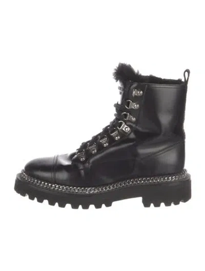Pre-owned Balmain Leather Chain-link Accents Combat Boots In Black