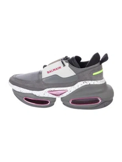 Pre-owned Balmain Leather Chunky Sneakers In Gray