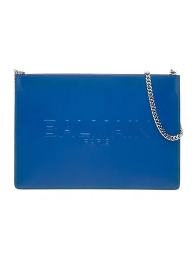 Pre-owned Balmain Leather Clutch In Blue