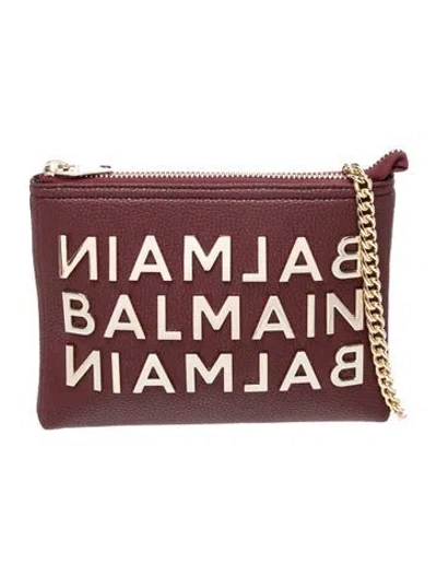 Pre-owned Balmain Leather Clutch In Burgundy