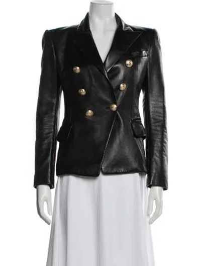 Pre-owned Balmain Leather Coat In Black