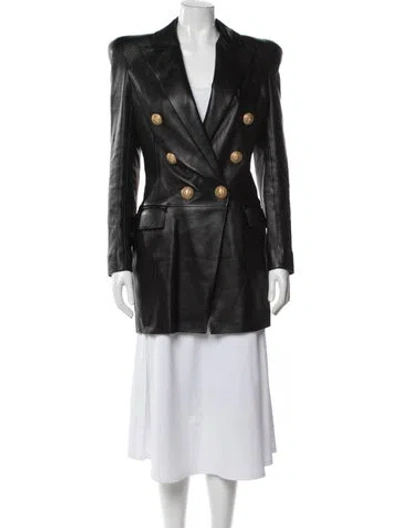 Pre-owned Balmain Leather Coat In Black