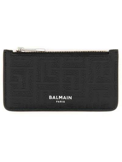 Balmain Men Leather Coin Purse In Black