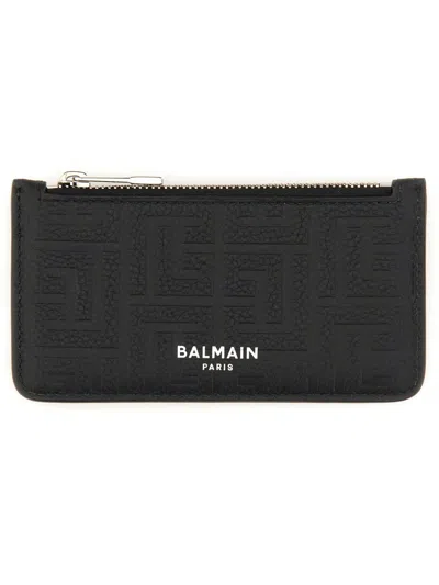 Balmain Leather Coin Purse In Black