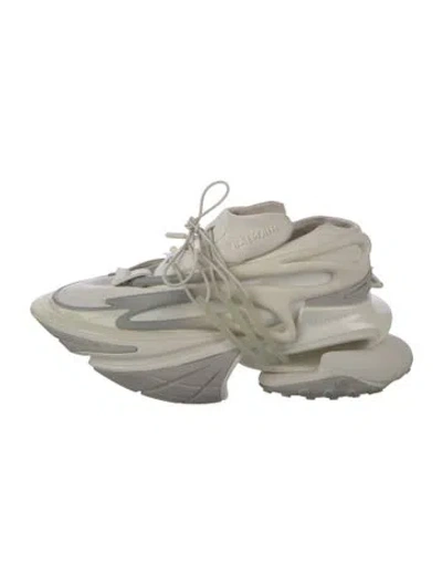 Pre-owned Balmain Leather Colorblock Pattern Athletic Sneakers In White