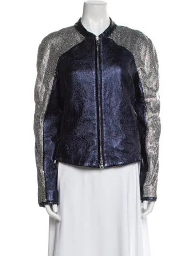 Pre-owned Balmain Leather Colorblock Pattern Bomber Jacket In Multi