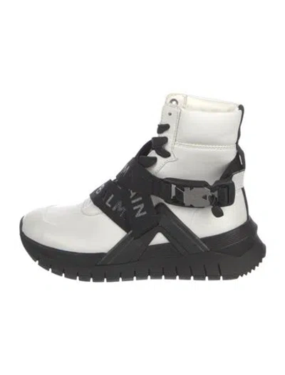 Pre-owned Balmain Leather Colorblock Pattern Combat Boots In White