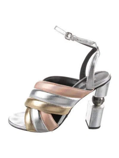 Pre-owned Balmain Leather Colorblock Pattern Sandals In Metallic/silver