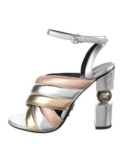 Pre-owned Balmain Leather Colorblock Pattern Sandals In Metallic/silver