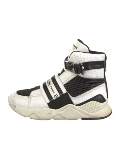 Pre-owned Balmain Leather Colorblock Pattern Sneakers In Black/white