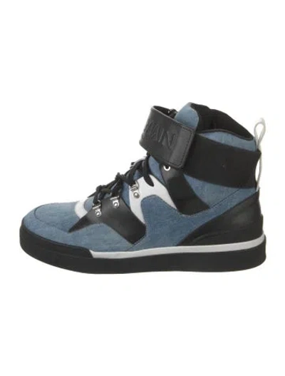 Pre-owned Balmain Leather Colorblock Pattern Sneakers In Blue