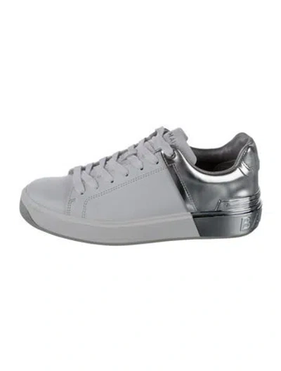 Pre-owned Balmain Leather Colorblock Pattern Sneakers In Silver