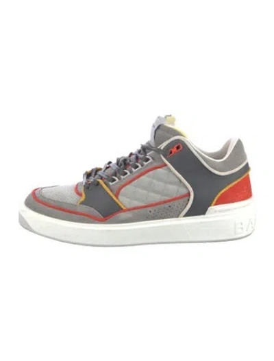 Pre-owned Balmain Leather Colorblock Pattern Sneakers In Silver