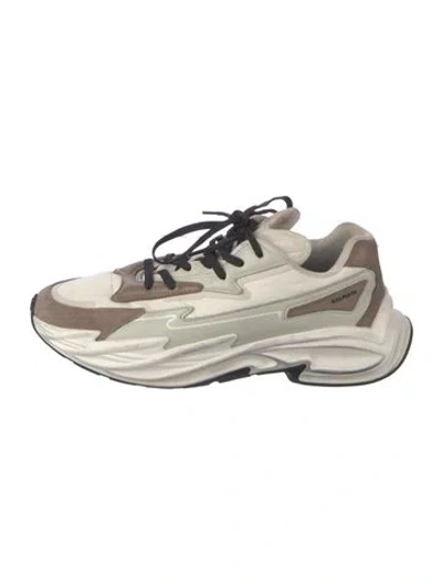 Pre-owned Balmain Leather Colorblock Pattern Sneakers In White