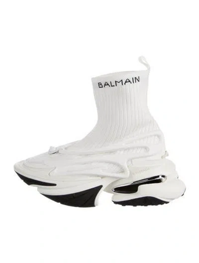 Pre-owned Balmain Leather Colorblock Pattern Sock Sneakers In White
