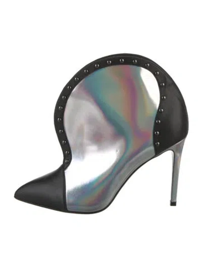 Pre-owned Balmain Leather Colorblock Pattern Western Boots In Silver