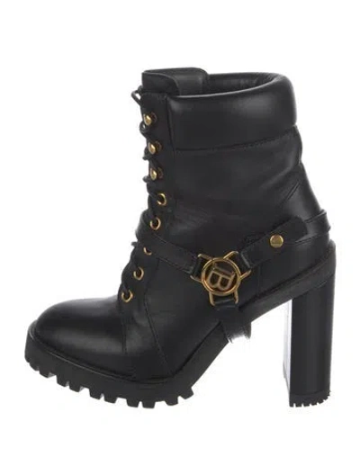 Pre-owned Balmain Leather Combat Boots In Black