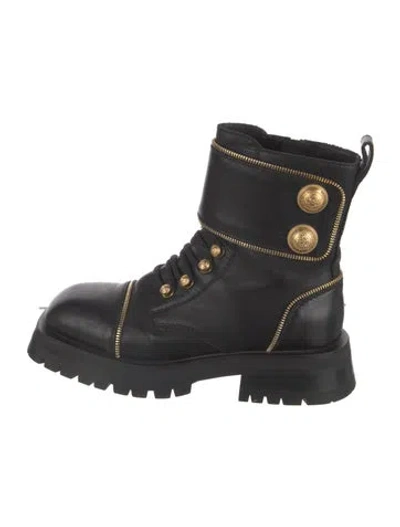 Pre-owned Balmain Leather Combat Boots In Black