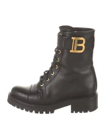 Pre-owned Balmain Leather Combat Boots In Black