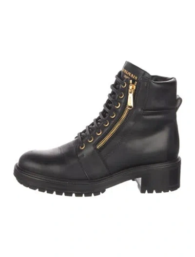 Pre-owned Balmain Leather Combat Boots In Black