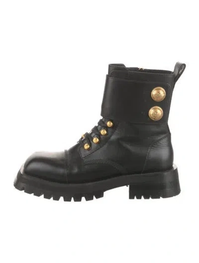 Pre-owned Balmain Leather Combat Boots In Black