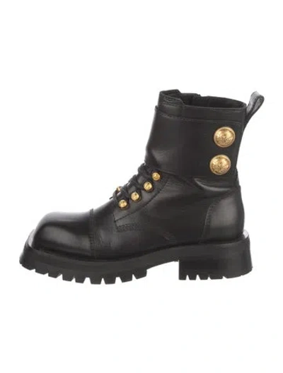 Pre-owned Balmain Leather Combat Boots In Black