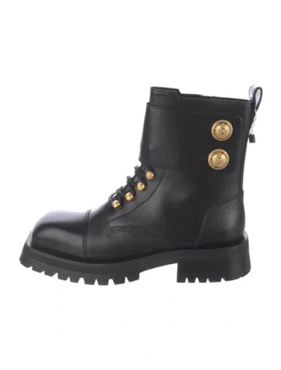 Pre-owned Balmain Leather Combat Boots In Black