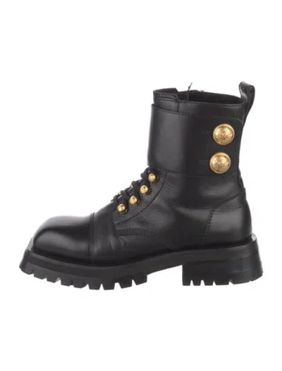Pre-owned Balmain Leather Combat Boots In Black