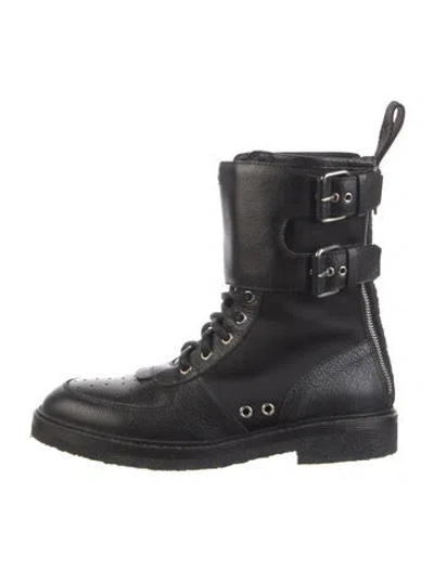 Pre-owned Balmain Leather Combat Boots In Black