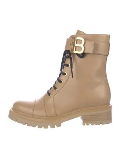 Pre-owned Balmain Leather Combat Boots In Neutral
