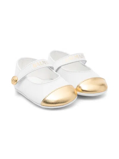Balmain Babies' Leather Crib Shoes In White
