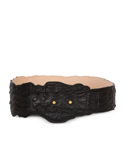 Balmain Leather Croc-embossed Belt In Black