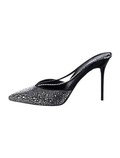 Pre-owned Balmain Leather Crystal Embellishments Mules In Black