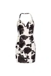 Balmain Floral-print Leather Minidress In Blanc/noir
