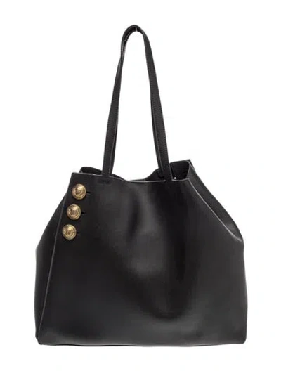 Pre-owned Balmain Leather Emblème Large In Black