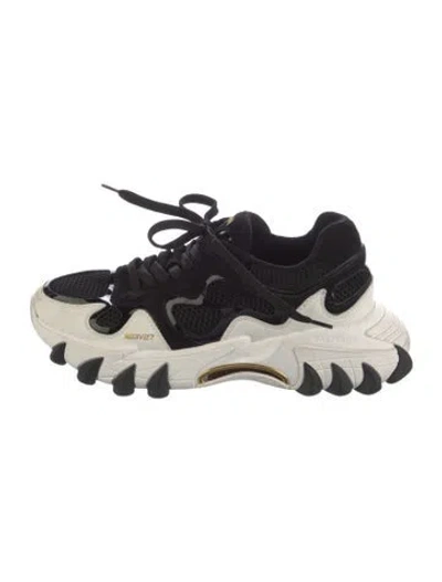 Pre-owned Balmain Leather Embroidered Accent Chunky Sneakers In Black