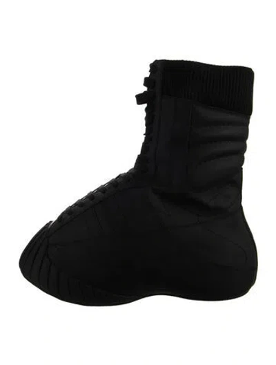 Pre-owned Balmain Leather Embroidered Accent Lace-up Boots In Black