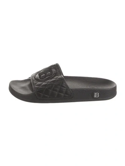 Pre-owned Balmain Leather Embroidered Accent Slides In Black